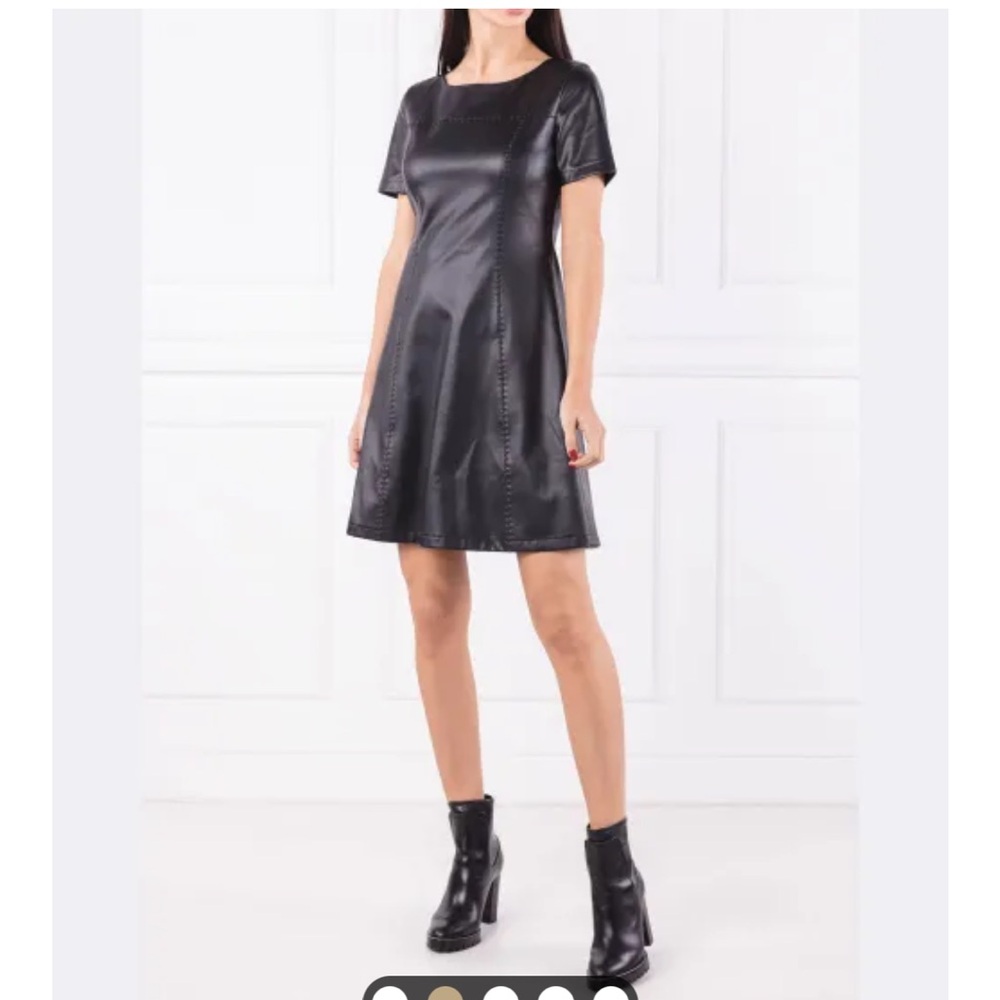 Hugo Boss black a-line faux leather dress